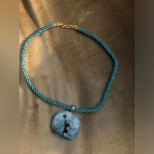 Opalescent Blue Glass Pendant Necklace- 157A $40 or $35 w/offer